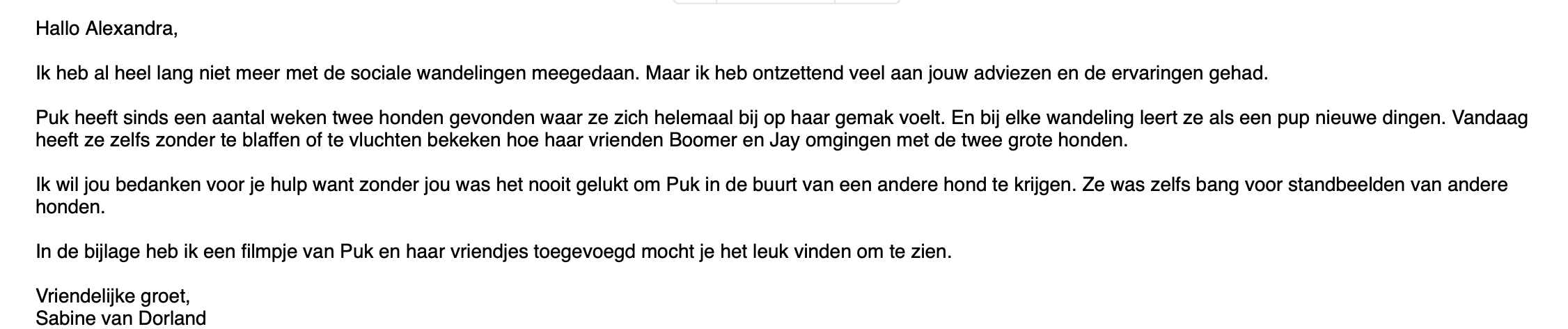 Review van Sabine en Teckel Puk over de Sociale Wandelingen